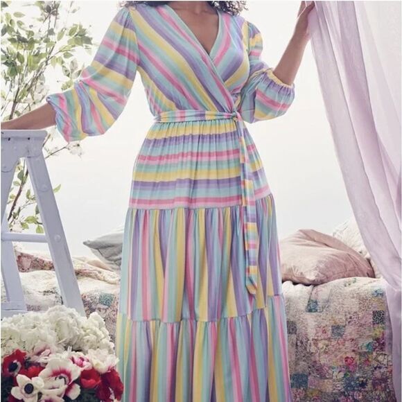 NEW Eloquii Rainbow Tiered‎ Stripe Maxi Dress, size 22 - Picture 1 of 16